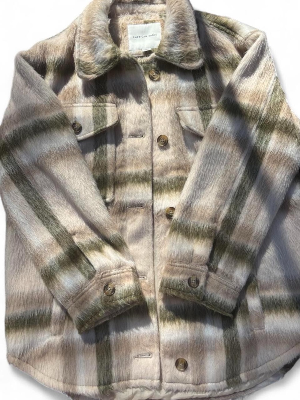American Eagle Outfitters Plaid Shacket in Taupe and Olive
